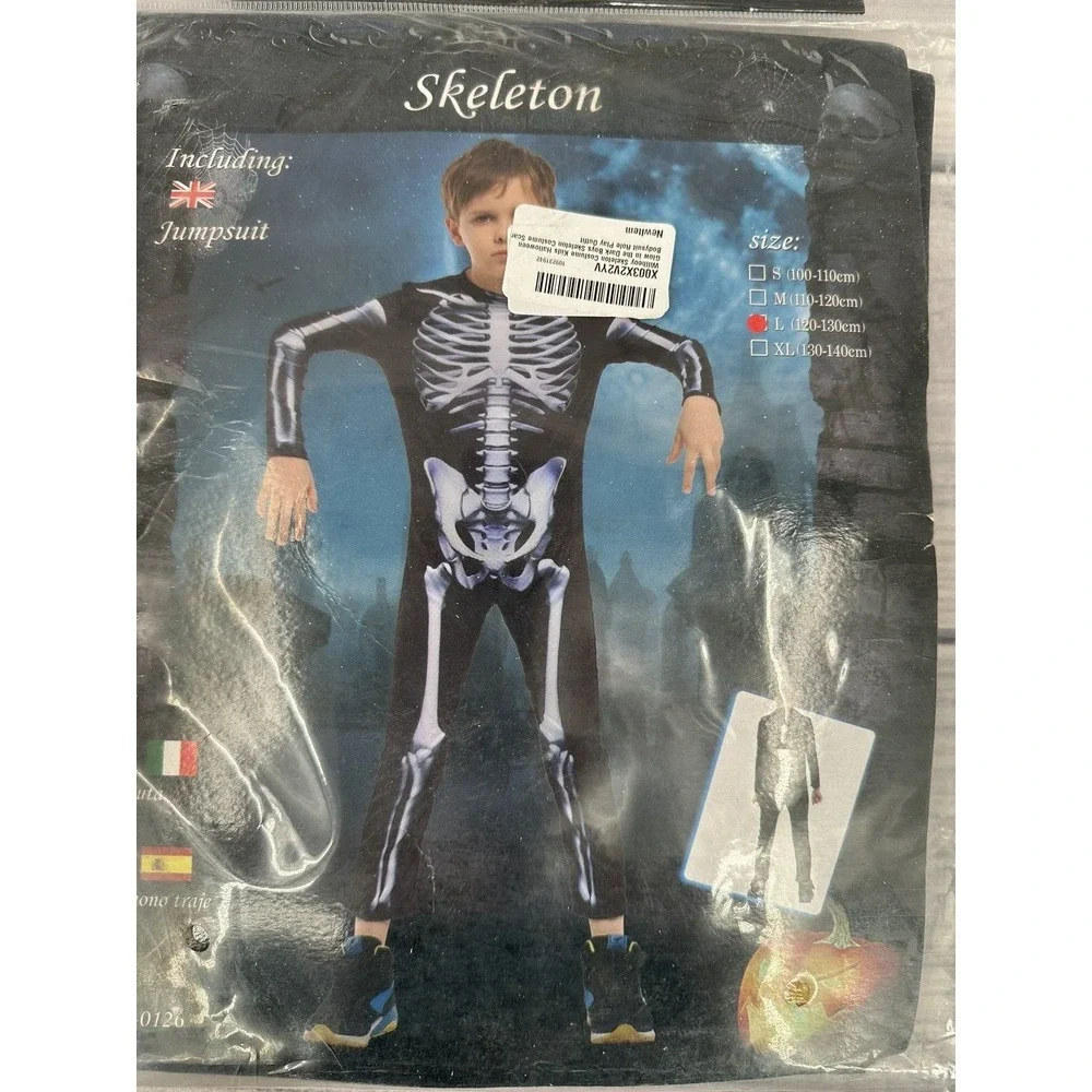 WILLHEYO YOUTH SKELETON BODYSUIT‎ HALLOWEEN COSTUME Size 7-9 Years BRAND NEW